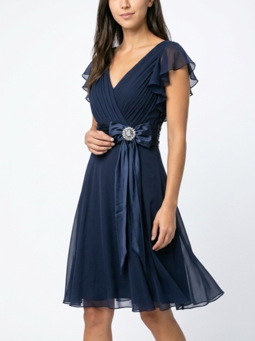 Tadashi Shoji Navy Silk Chiffon Dress Size 10 – Elegant Evening Cocktail